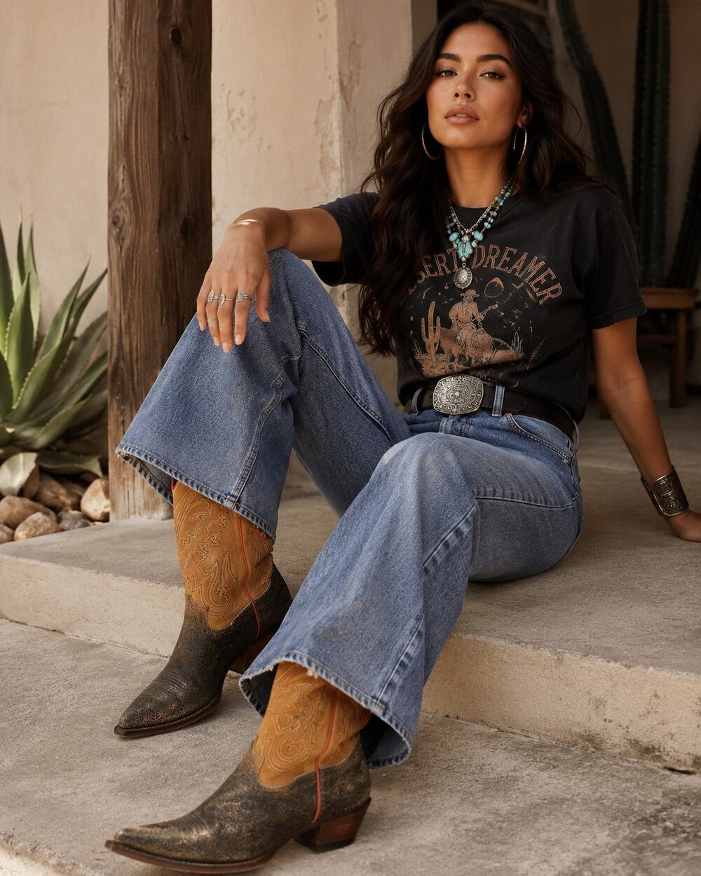 Justin Boots Women’s 8.5B Distressed Leather  Cowboy Boots Snip Toe Embroidered